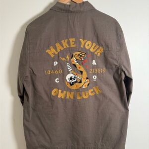 P&Co Brown Canvas Jacket with Graphic Snake Embroidered Design